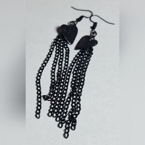 Black Heart & Chain Dangle Earrings